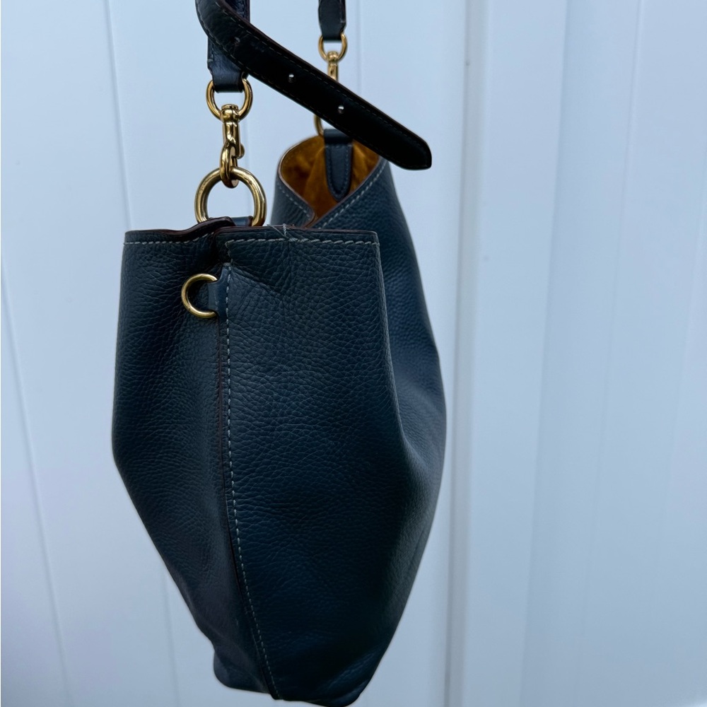 Coach Pebbled Leather Duffle Shoulder Bag 50115 Twist Lock Blue Hobo Crossbody L - Picture 3 of 13
